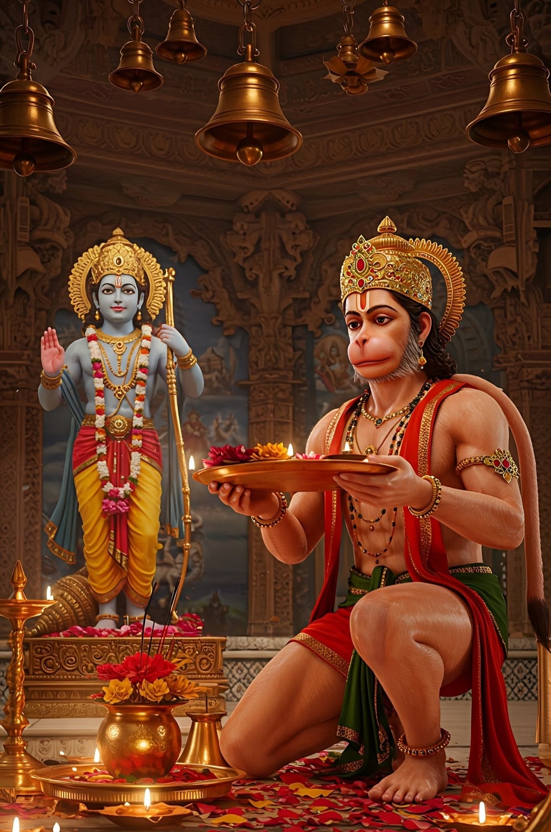 Shri Hanuman Ji offering Aarti to Shri Ram